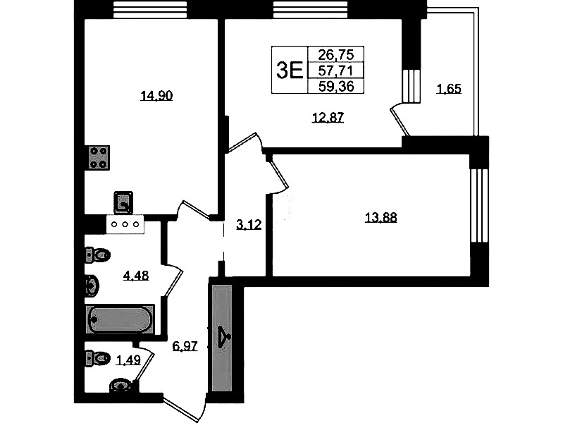 2-комнатная квартира 59.36 м², 8/11 эт., ЖК «VEREN NORT Сертолово»